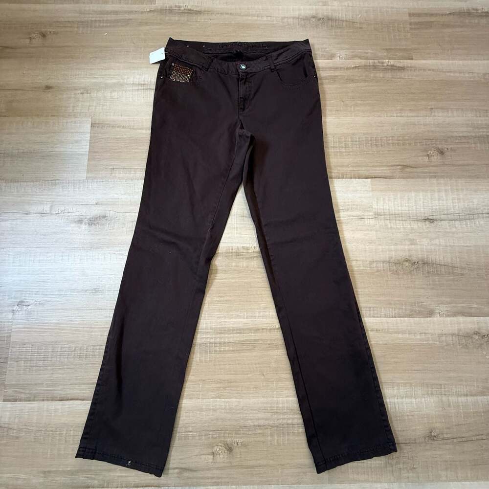 Y2K Cassidi Boutique Brown Embellished Rhinestone Jeans Size 42